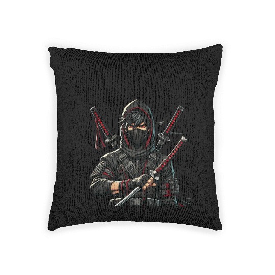 Stealth Assassin with Dual Katana Woven Pillows