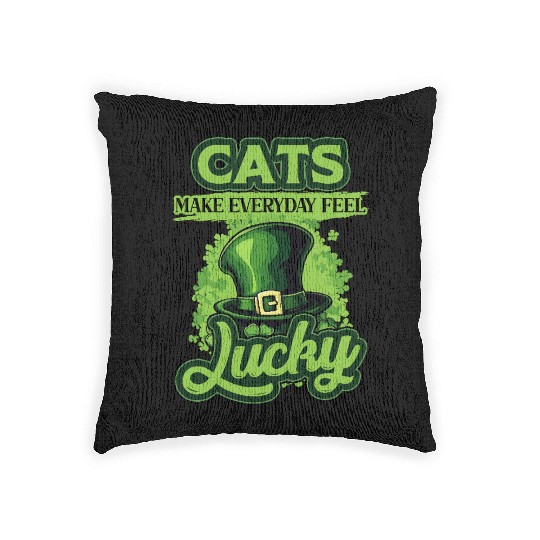 Cats Make Everyday Feel Lucky St Patricks Day Woven Pillows