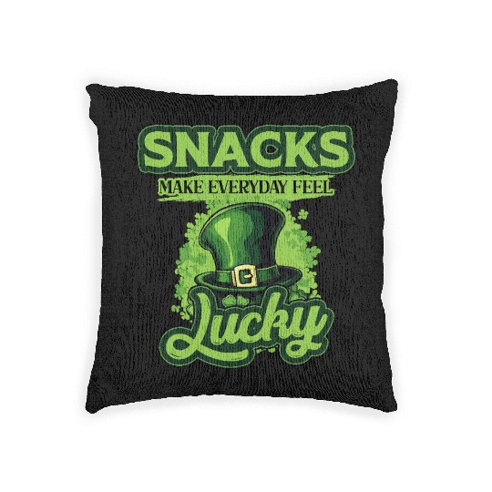 Snacks Make Everyday Feel Lucky St Patricks Day Woven Pillows