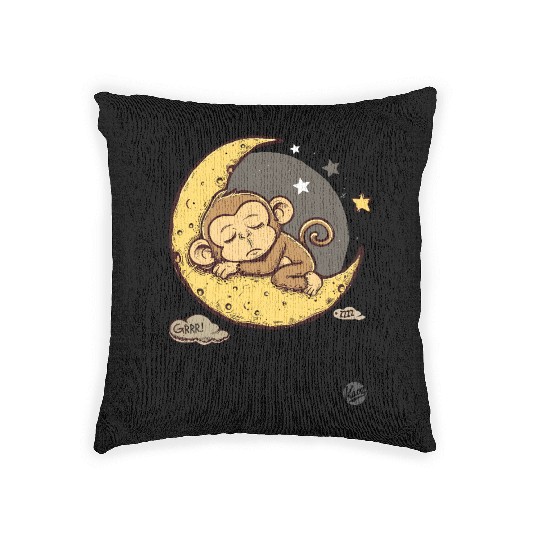 Cute Sleepy Monkey on the Moon Woven Pillows