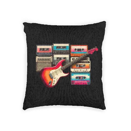 Old guitar and old cassette tape Woven Pillows