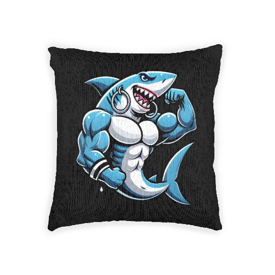 Muscular Shark women - Cool Cartoon Design Woven Pillows
