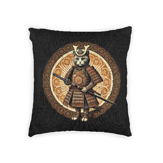 Japanese Samurai Cat Tattoo Kawaii Cat Art Anime Woven Pillows