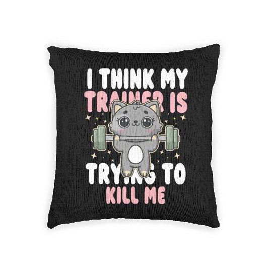 Funny Cat Workout Gym Womens mother's day 2025 Woven Pillows