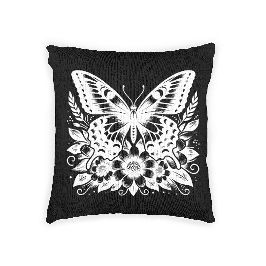Elegant Natural Butterfly Design With Flowers Woven Pillows