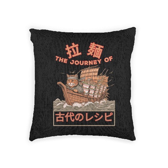 Samurai Cat with ramen Woven Pillows