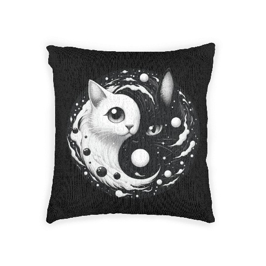 Ying and Yang Cats Asian Meditation Gift Idea Woven Pillows