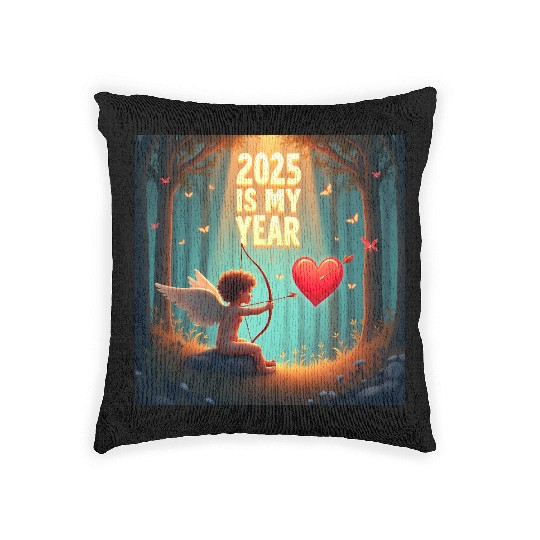 Cupid with heart and arrow 2025 is my year Woven Pillows