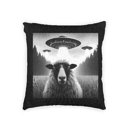 Sheep ram, lamb Funny Graphic Selfie with UFOs Wei Woven Pillows