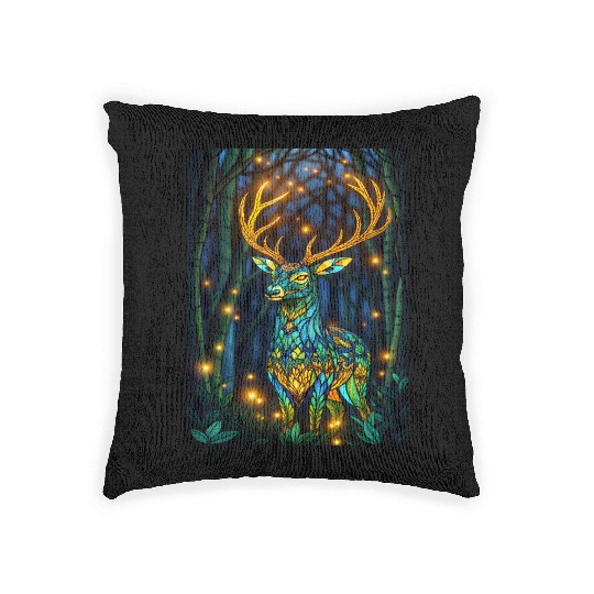 Luminous Deer in Twilight Grove Woven Pillows