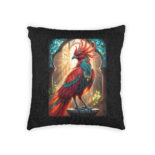 Mythical Bird in Stained Glass Woven Pillows
