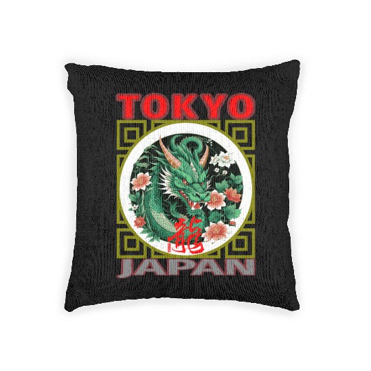 Tokyo Green Dragon Woven Pillows