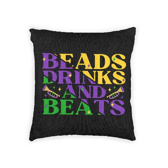 Beads Drinks Beats Mardi Gras Woven Pillows