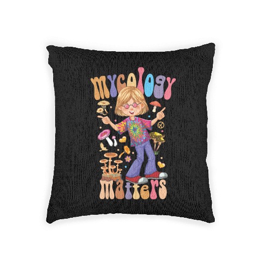 Mushroom Fungi Mycology Matters Funny Hippie style Woven Pillows