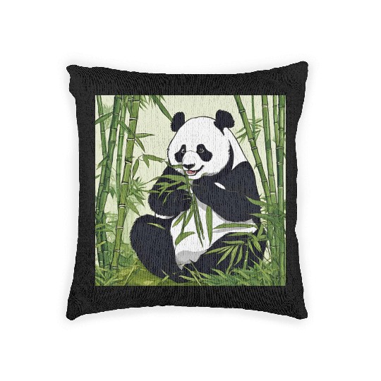 Chill Panda Eating Bamboo Cute Relaxed Design Woven Pillows