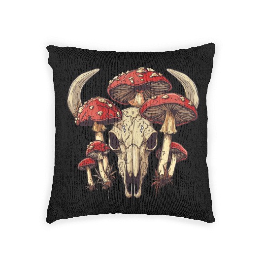 Skull Mushrooms Natural Motif Woven Pillows