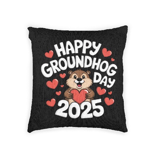 Happy Groundhog Day Woven Pillows