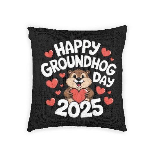 Happy Groundhog Day Woven Pillows