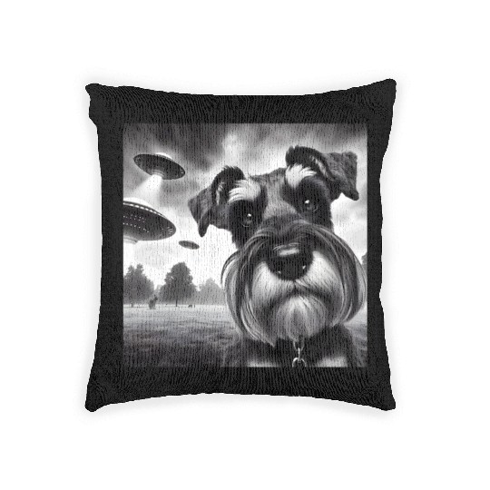 Miniature 2 Schnauzer Funny Graphic Selfie UFOs We Woven Pillows