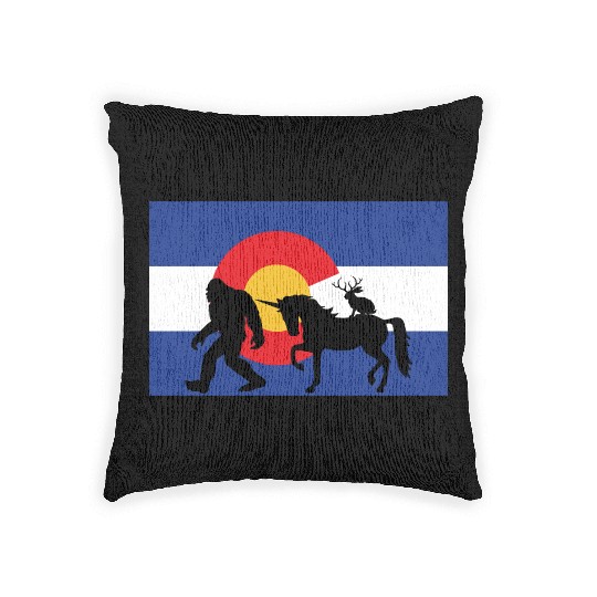 Mythical Creature and Jeep in Colorado Flag Woven Pillows