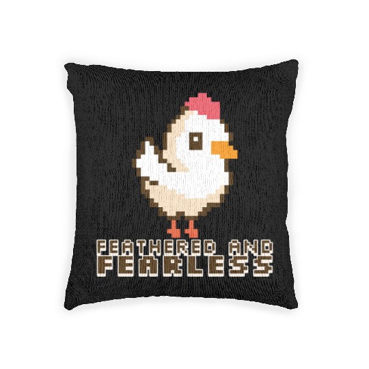 Feathered and Fearless: Bold 8-Bit Chicken Woven Pillows