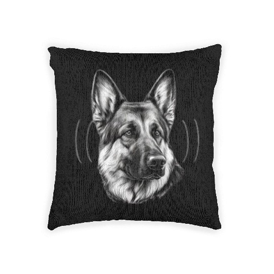 Black and White Style Head German Shepherd Face Woven Pillows