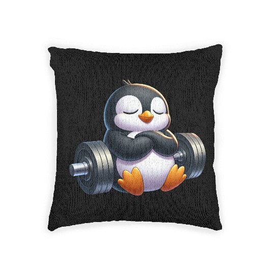 Penguin Barbell Cartoon Relax Cute Woven Pillows