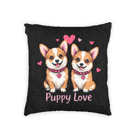 Valentines Day - Puppy Love Corgi dog Woven Pillows