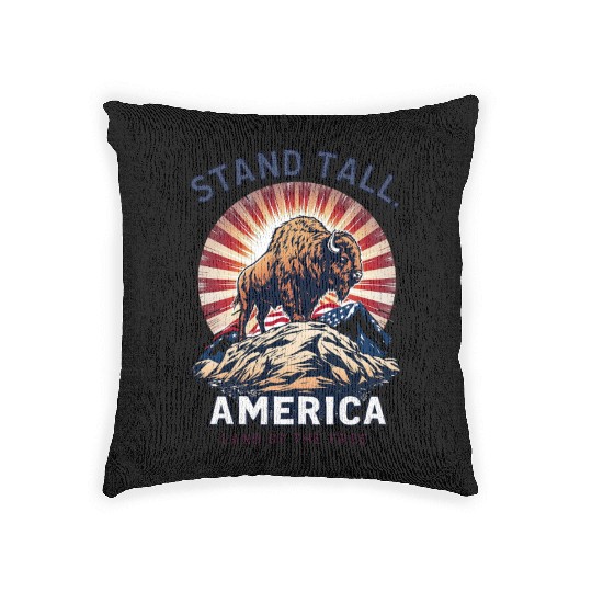 Stand Tall America Land Of The Free Buffalo Woven Pillows