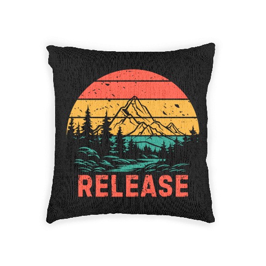 Release Vintage Sunset Mountain Lake Forest Woven Pillows