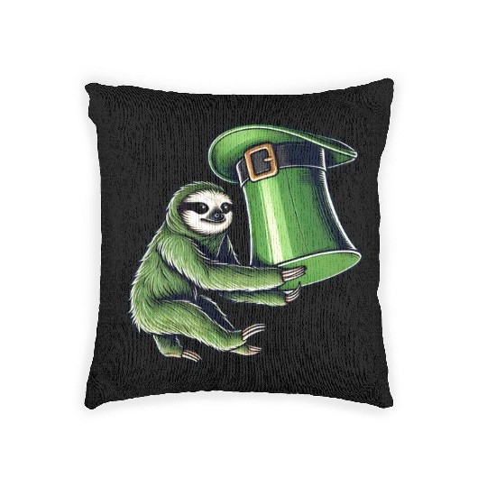St. Patrick's Day Sloth Top Hat Green Woven Pillows