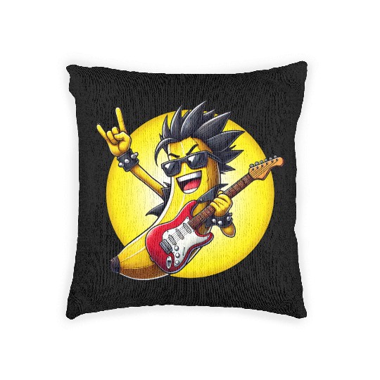 Cool Banana Playing Guitar Woven Pillows