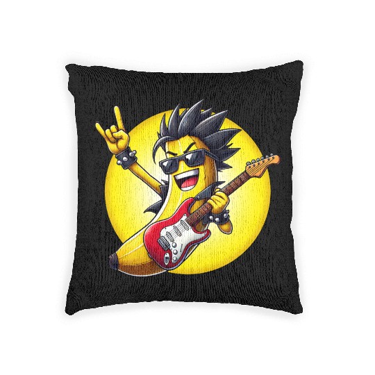 Cool Banana Playing Guitar Woven Pillows