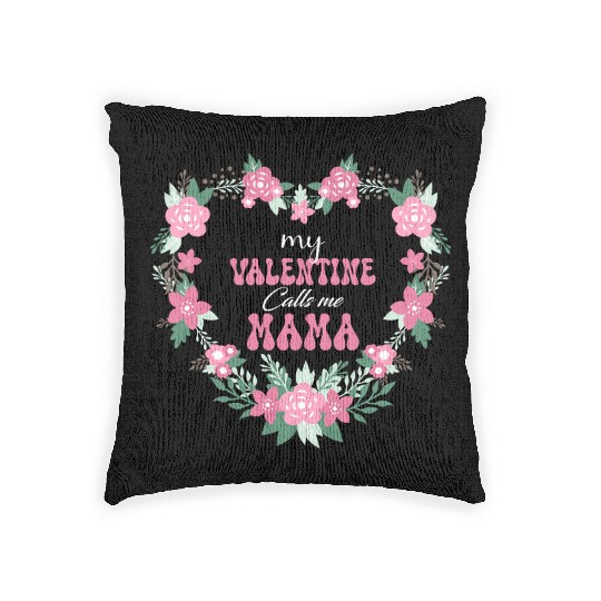 My Valentine Calls Me Mama retro groovy floral Woven Pillows