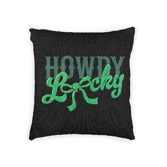 Howdy Lucky Western Cowgirl St Patricks Design Woven Pillows