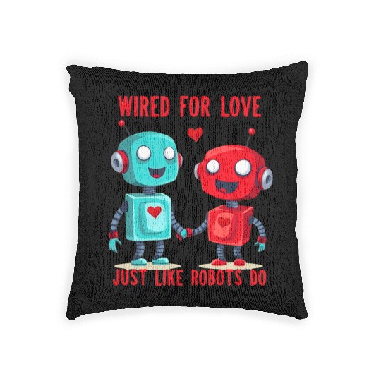 Valentine's Day Gift: Two Robots in Love on Bella Woven Pillows