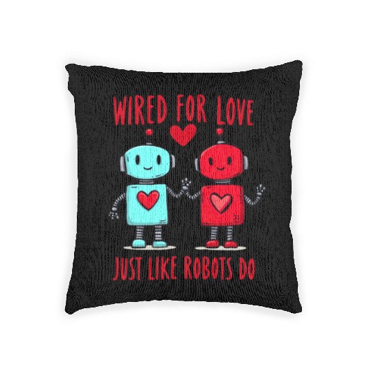 Valentine's Day Gift: Two Robots in Love on Bella Woven Pillows