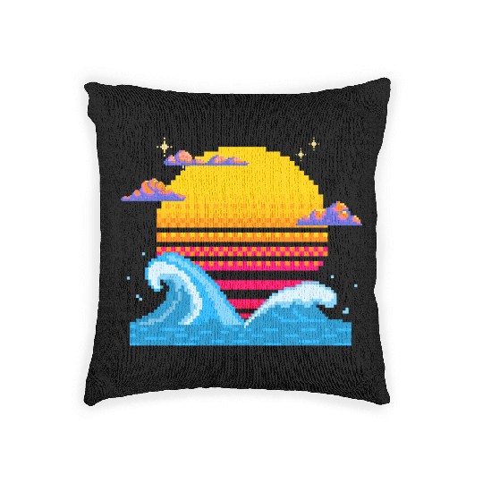 Pixel Sunset Horizon Woven Pillows