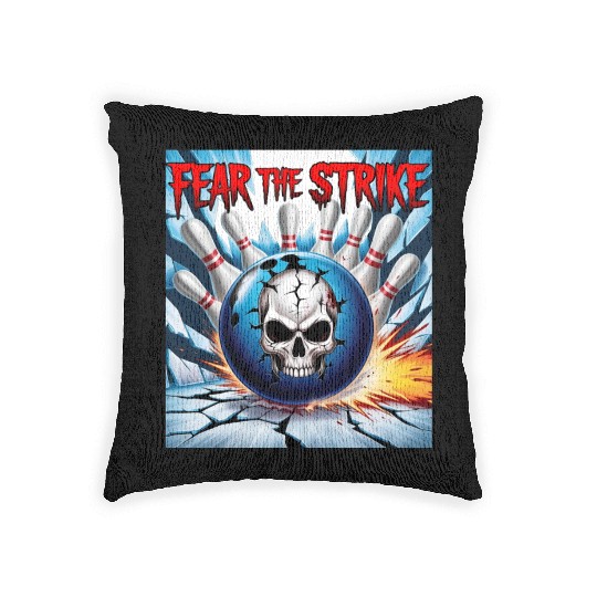 Fear The Strike - Skull Bowling Explosion Art Woven Pillows