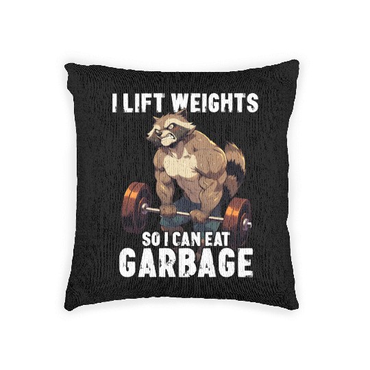 Raccoon Weightlifting Gym Workout Gift Woven Pillows