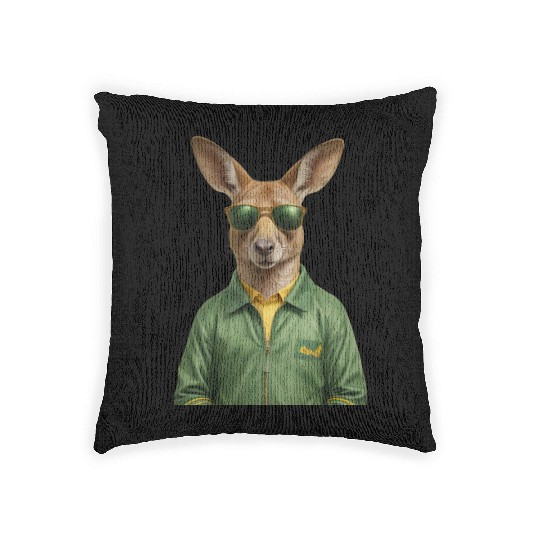 Green and Gold Kangaroo 3 Woven Pillows