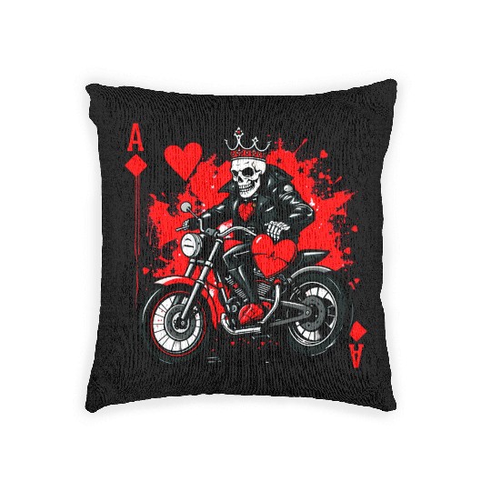 Red Ace Skull Rider Artwork Woven Pillows