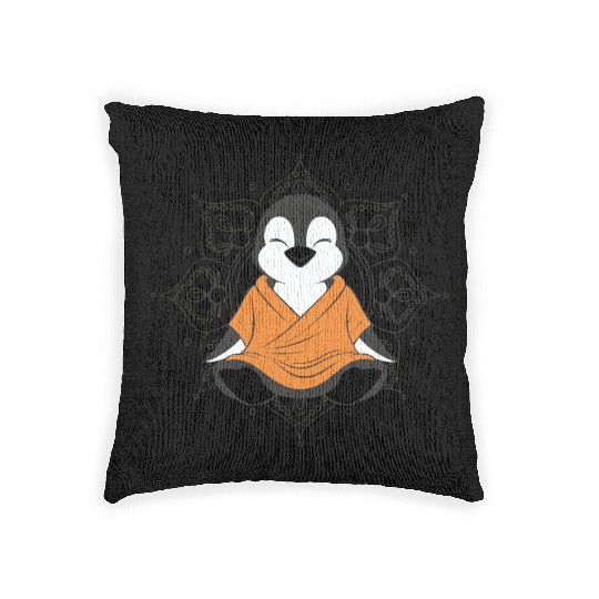 Meditative Penguin in Zen Mandala Harmony Woven Pillows