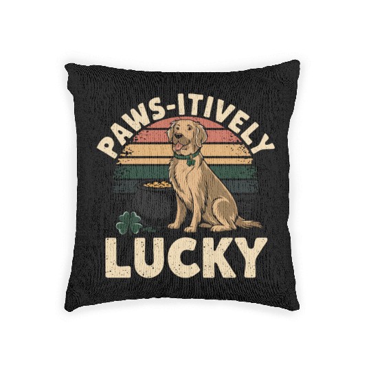 Paws-itively Lucky: Golden Retriever St. Patrick's Woven Pillows