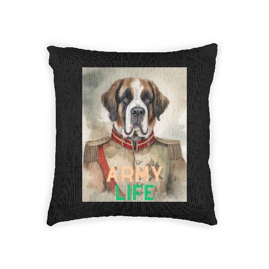 Army Life Saint Bernard Woven Pillows
