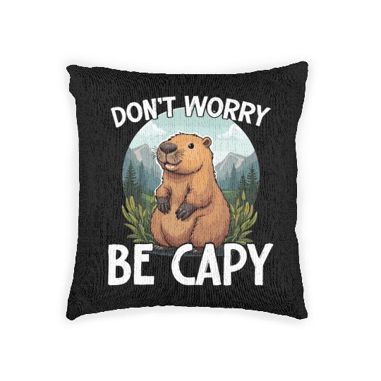 Don’t Worry Be Capy Funny Capybara Lover Woven Pillows