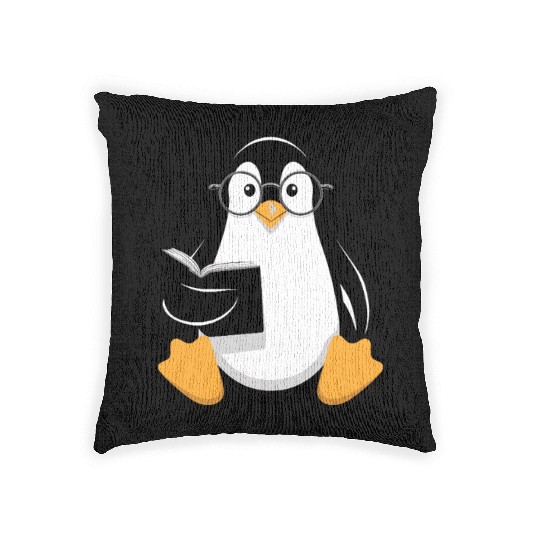 Adorable Book-Loving Penguin with Glasses Design Woven Pillows