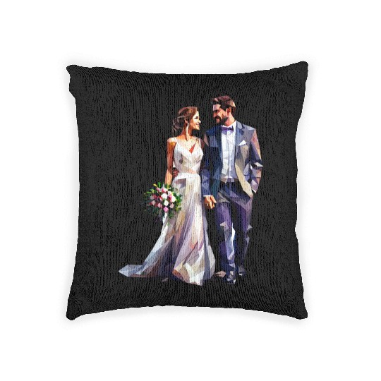 Elegant Bride and Groom Wedding Design Woven Pillows