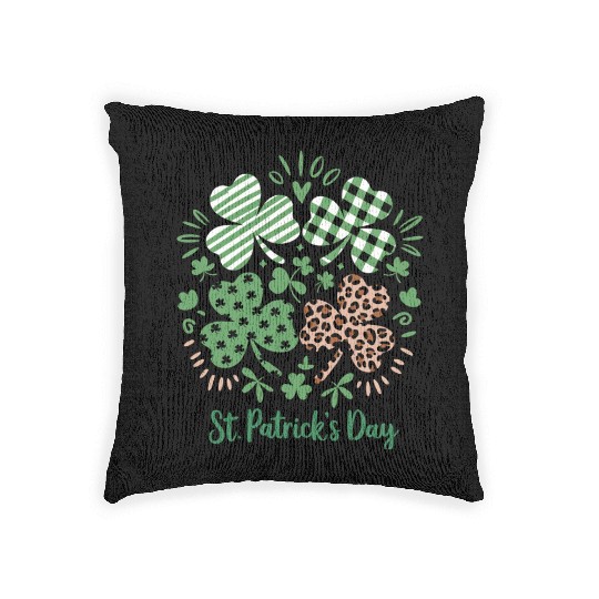 Plaid Leopard Print Shamrock St. Patrick's Day Woven Pillows