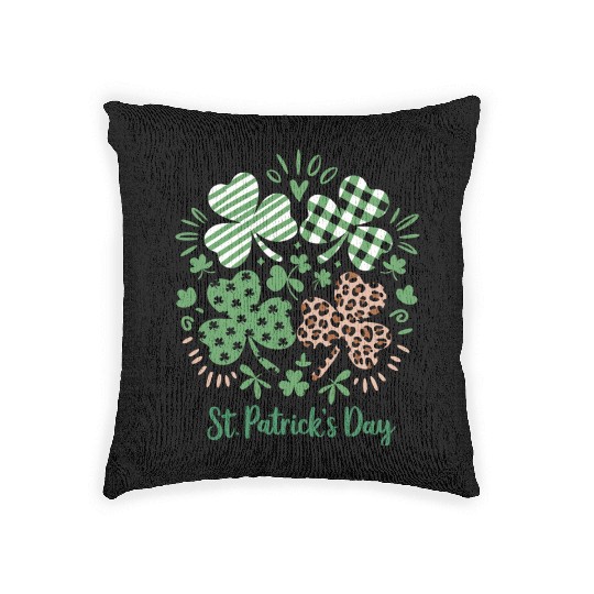 Plaid Leopard Print Shamrock St. Patrick's Day Woven Pillows
